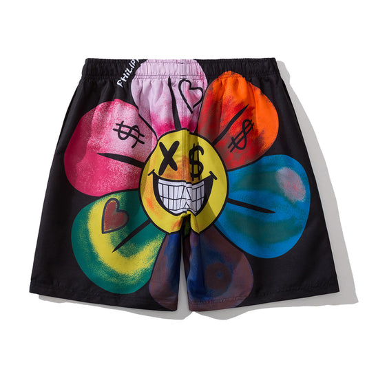 Evil Funny Face Color Flowers Quick-drying Swimming Shorts